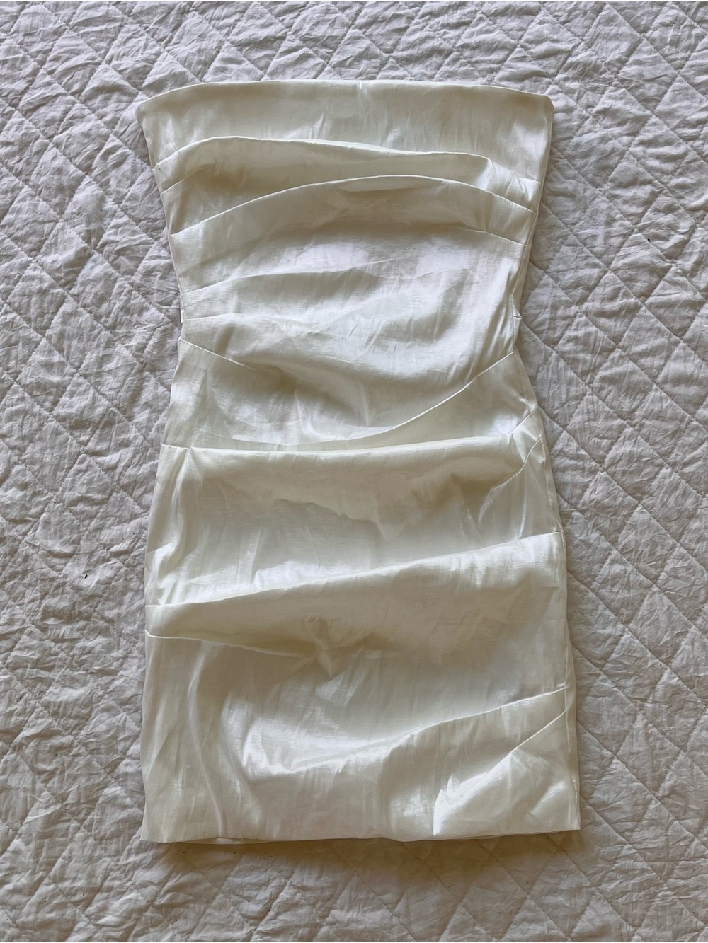 Lovely Day Strapless Cream Ruched Mini Dress